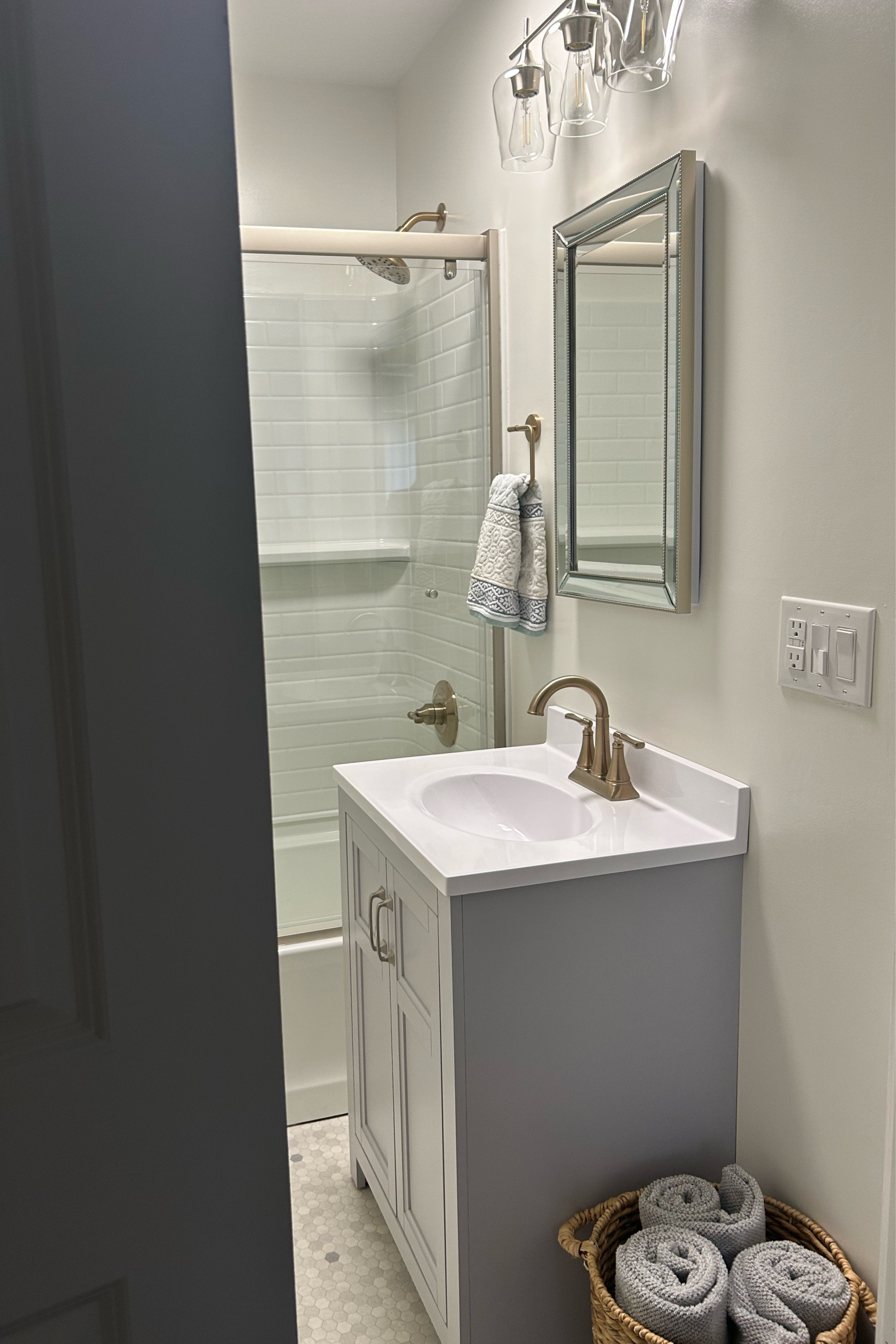 Bathroom remodel🛁 I love the mixed metal look and the warmth of the champagne bronze fixtures! 

#LTKhome