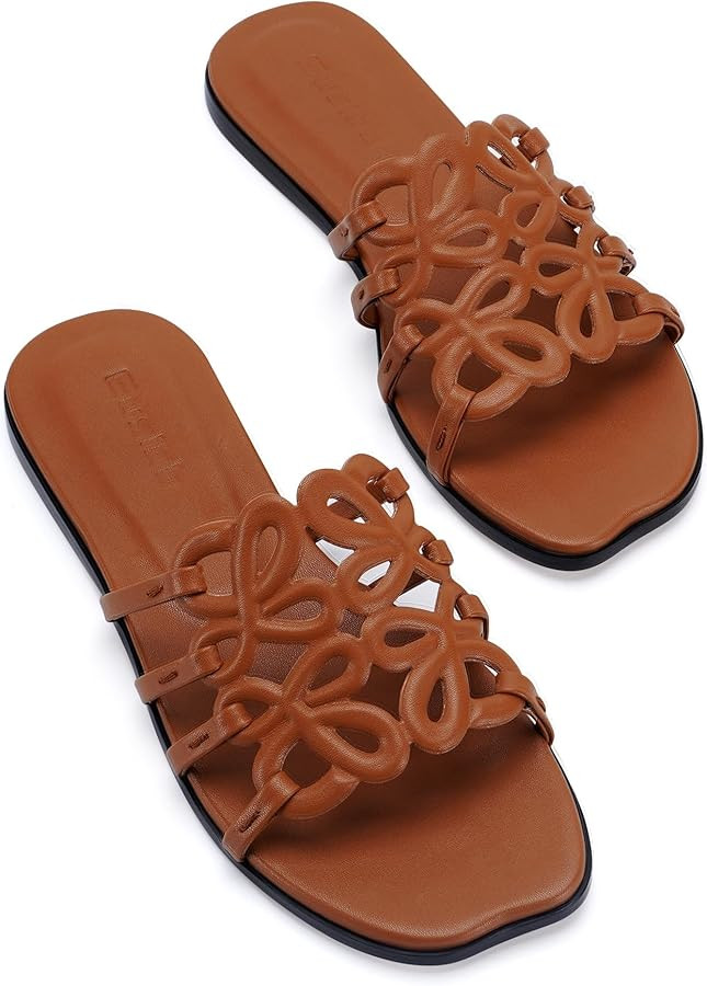 Flat Sandals for Women 2026 Luxury Open Toe Dressy Slip On Sandals Comfortable Slides for Summer | Amazon (US)