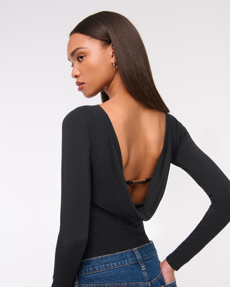 Women's Long-Sleeve Draped Cowl Back Top | Women's Party Collection | Abercrombie.com | Abercrombie & Fitch (US)