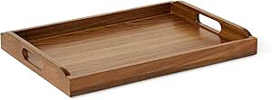 Amazon Basics Wooden Serving Tray with Built-in Handles, Acacia Wood, 17 x 12 in. | Amazon (US)