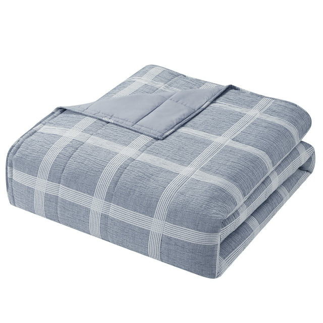 My Texas House Waldin 3-Piece Dark Blue Windowpane Plaid Box Quilt Set, Full/Queen | Walmart (US)