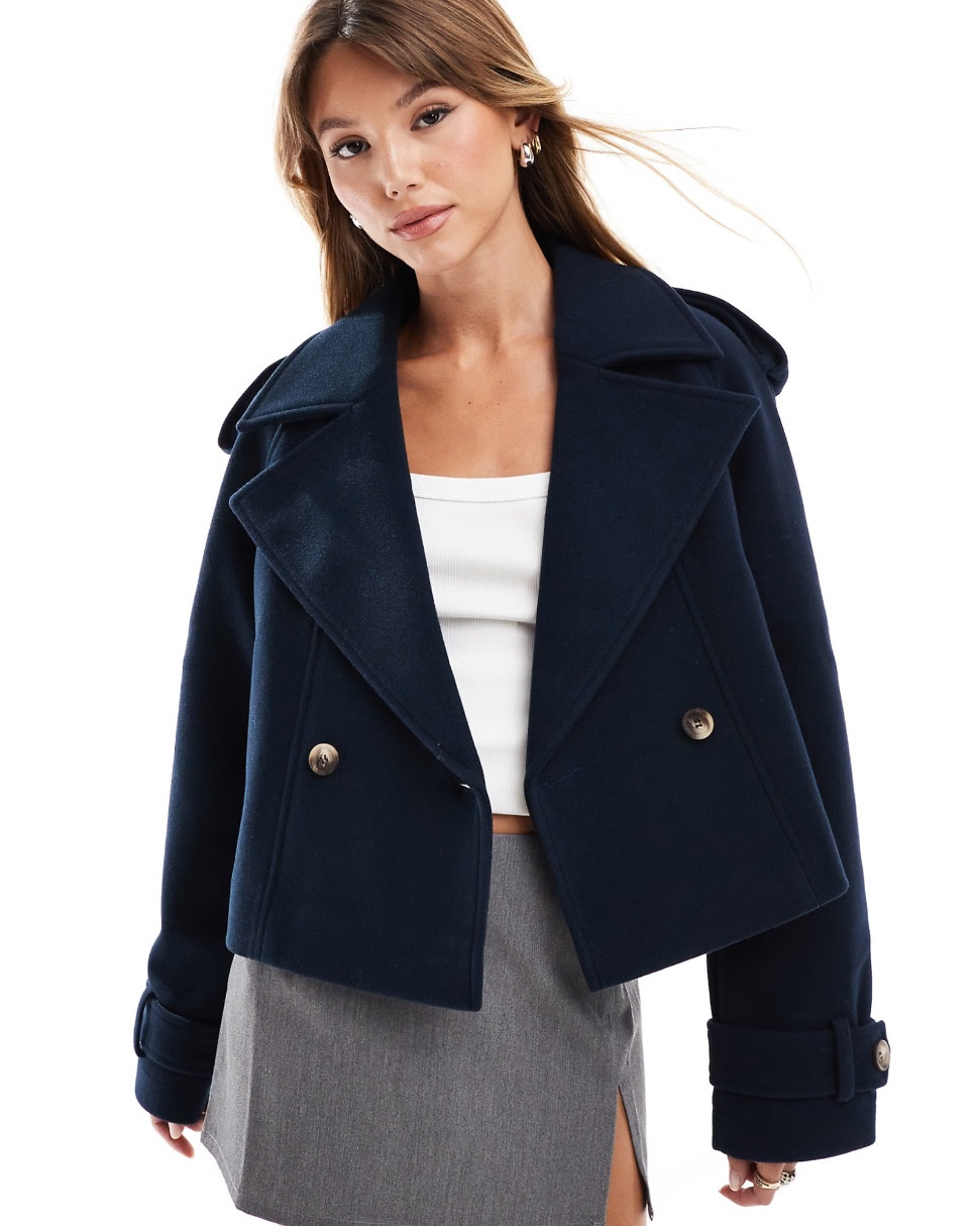 Navy cropped mini blazer from asos! 

 #LTKHoliday #LTKSeasonal #LTKWorkwear