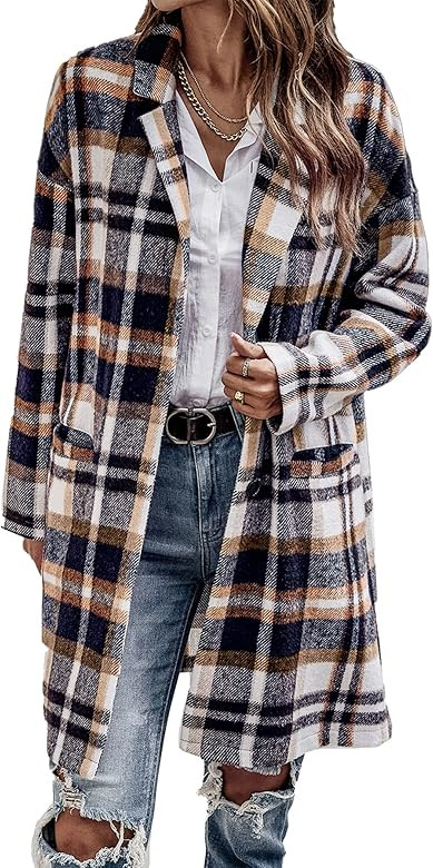 PRETTYGARDEN Women's 2024 Plaid Shacket Jacket Casual Button Wool Blend Winter Tartan Trench Coat... | Amazon (US)
