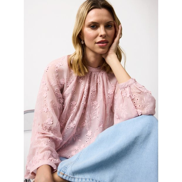 Pink Floral Embroidered Mesh Blouse 22 | Tu Clothing