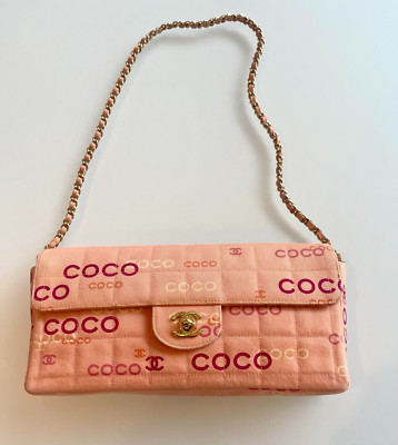 Authentic Chanel East West Chocolate Bar Pink Denim with Coco Prints | eBay US
