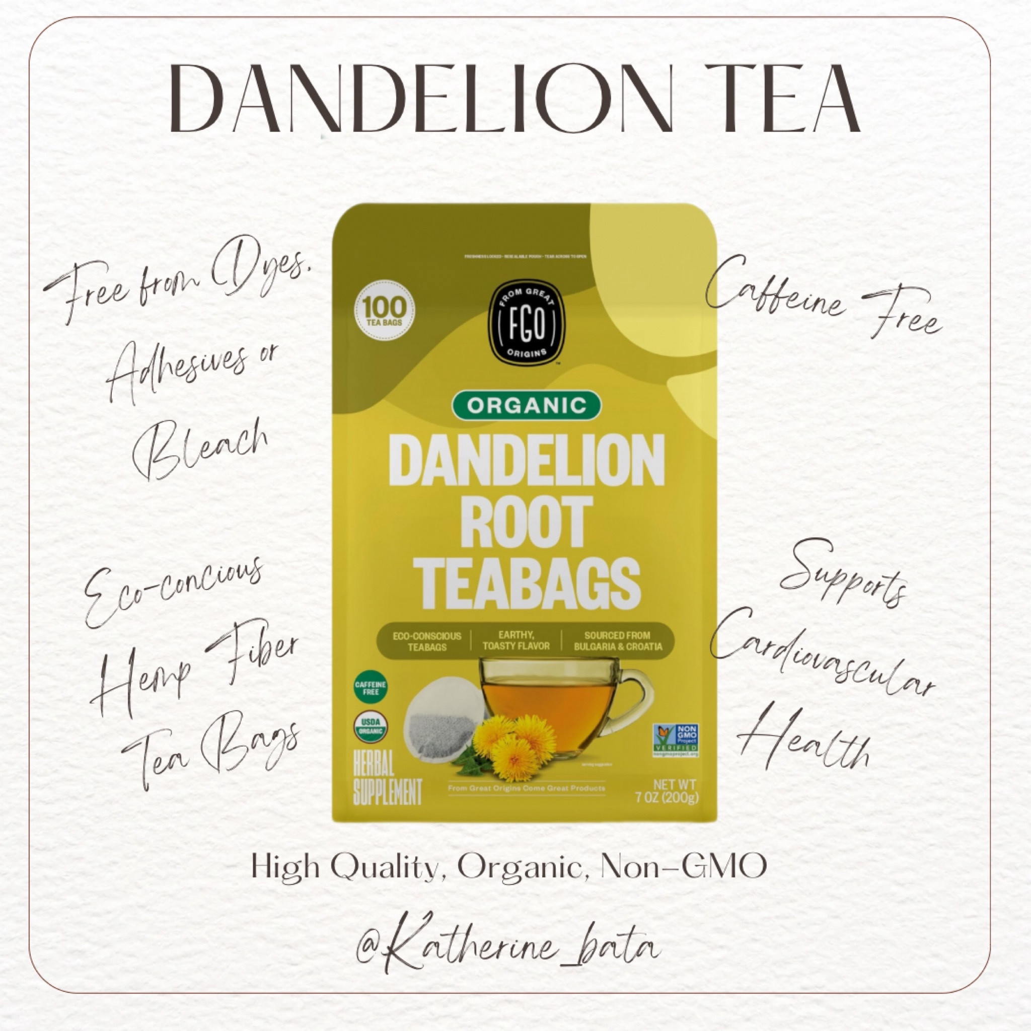 Health is wealth !! Dandelion Tea supports cardiovascular health, is an antioxidant and has anti-inflammatory properties. It may also help to lower cholesterol levels. #health #wellness #tea #supplements Follow my shop @KatherineBata on the @shop.LTK app to shop this post and get my exclusive app-only content! #liketkit #LTKfitness #LTKtravel #LTKbeauty @shop.ltk

#LTKtravel #LTKbeauty #LTKfitness