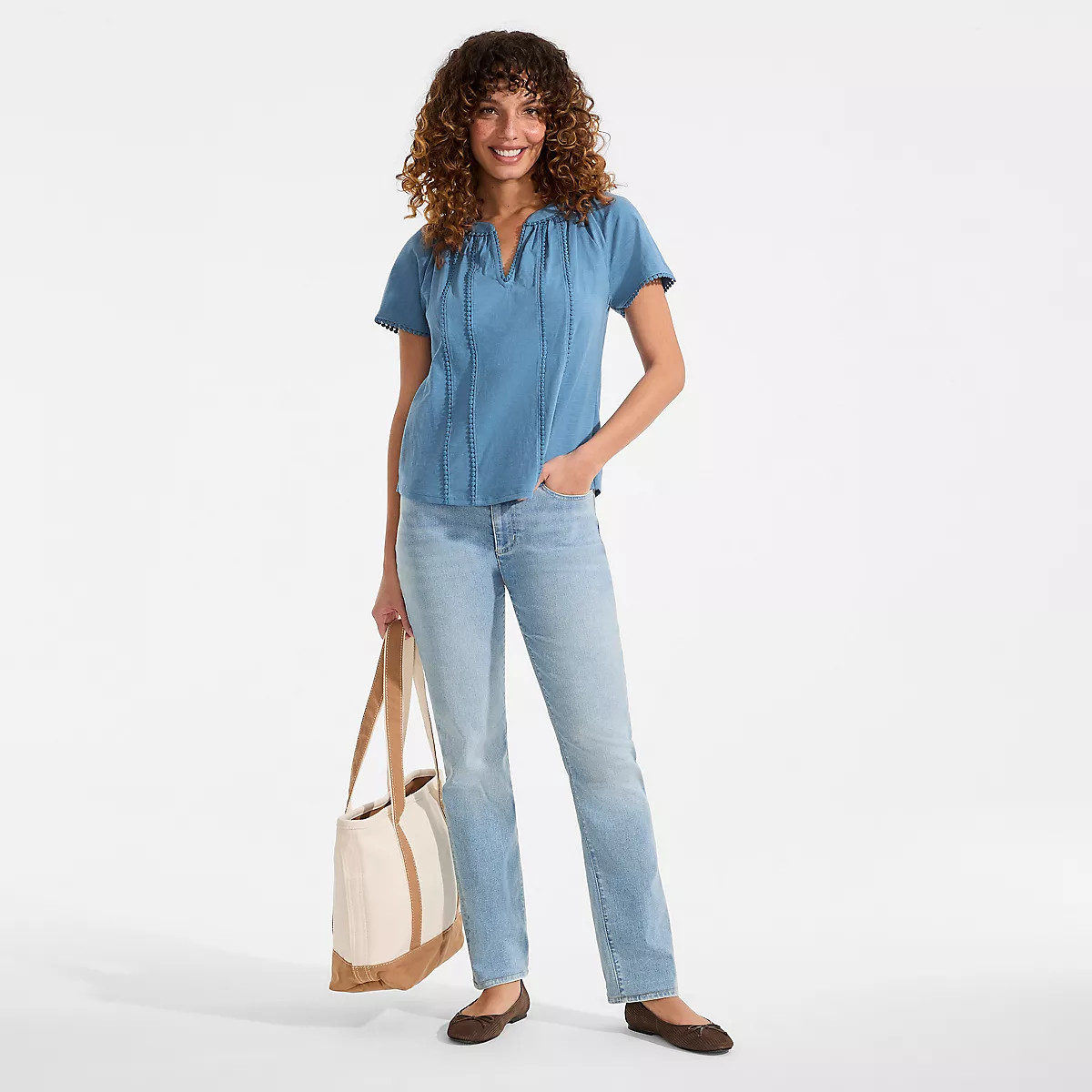 Women's Slub Short Sleeve Notch Neck Top | Lands' End (US)