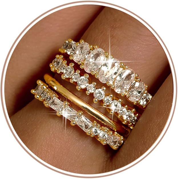 LOLIAS 14K Gold Plated Stackable Rings for Women Non Tarnish - Dainty Cubic Zirconia Wedding Band... | Amazon (US)