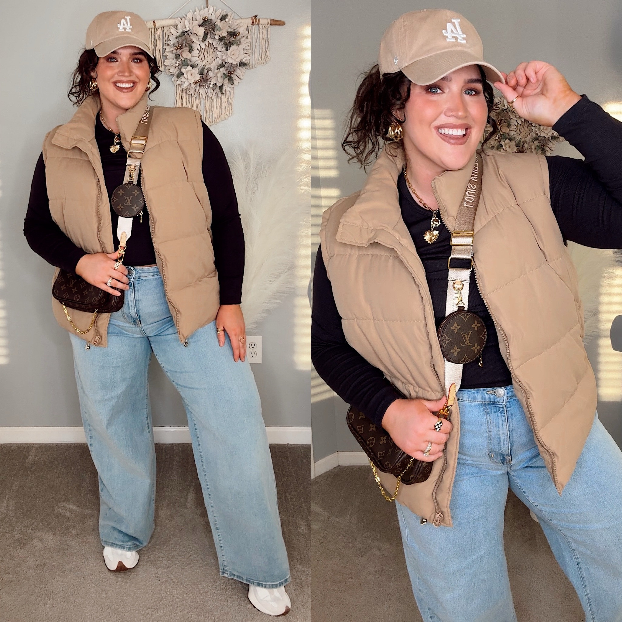 Cute + casual elevated basics. Spring transition outfit. Transforming a ribbed black long sleeve and light wash wide leg denim for a chic elevated outfit 🖤👟✨ Top: XL, vest: XXL, jeans: 17 

#LTKstyletip #LTKplussize #LTKSeasonal