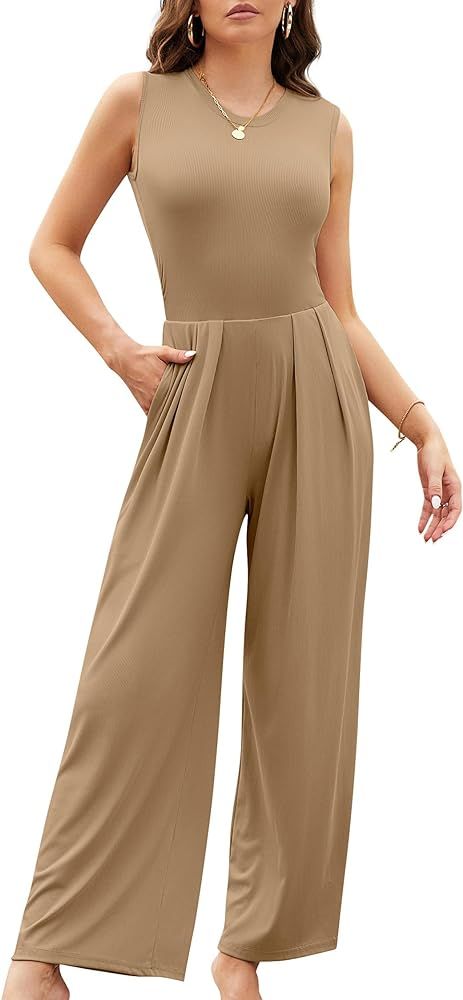 socialkiwi Womens Jumpsuits Dressy Summer Casual One Piece Outfits Sleeveless Wide Leg Pants Romp... | Amazon (US)