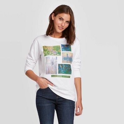 Women's Claude Monet Art Squares Graphic Sweatshirt (Juniors') - White | Target