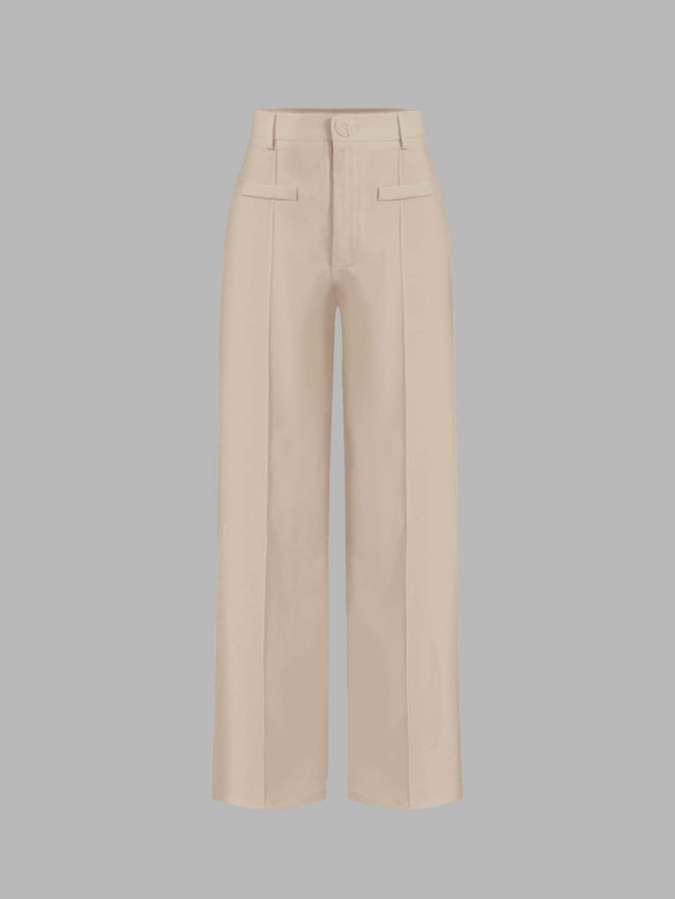 SHEIN MOD High Waist Straight Leg Khaki Pocket Decoration Pants | SHEIN