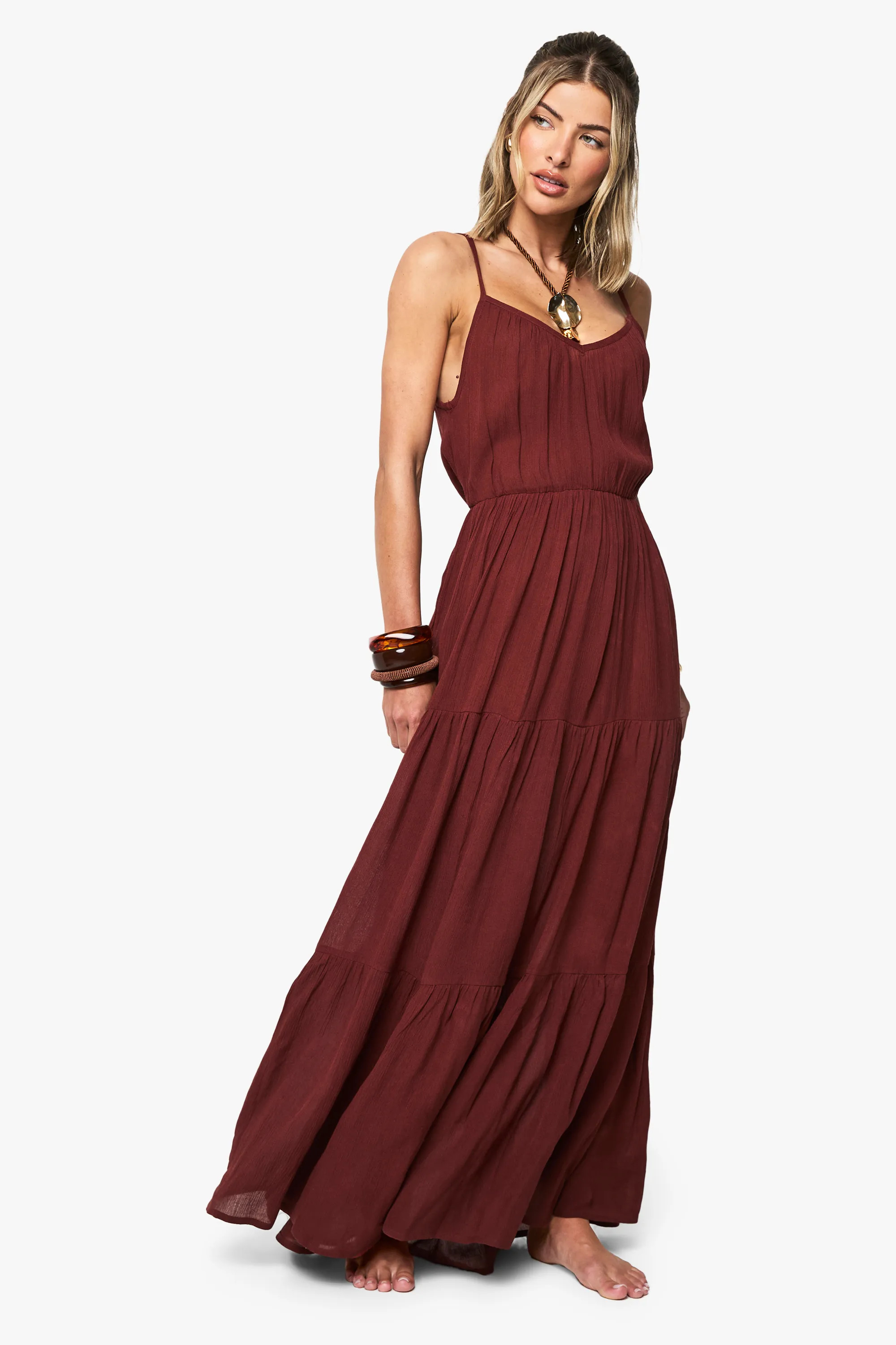 Beachwear | Cheesecloth Tiered Beach Maxi Dress | boohoo | Boohoo.com (UK & IE)