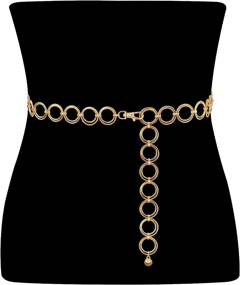 Metal Waist Chain Women Girls Adjustable Body Link Belts Fashion Belly Jewelry for Jeans Dresses ... | Amazon (US)