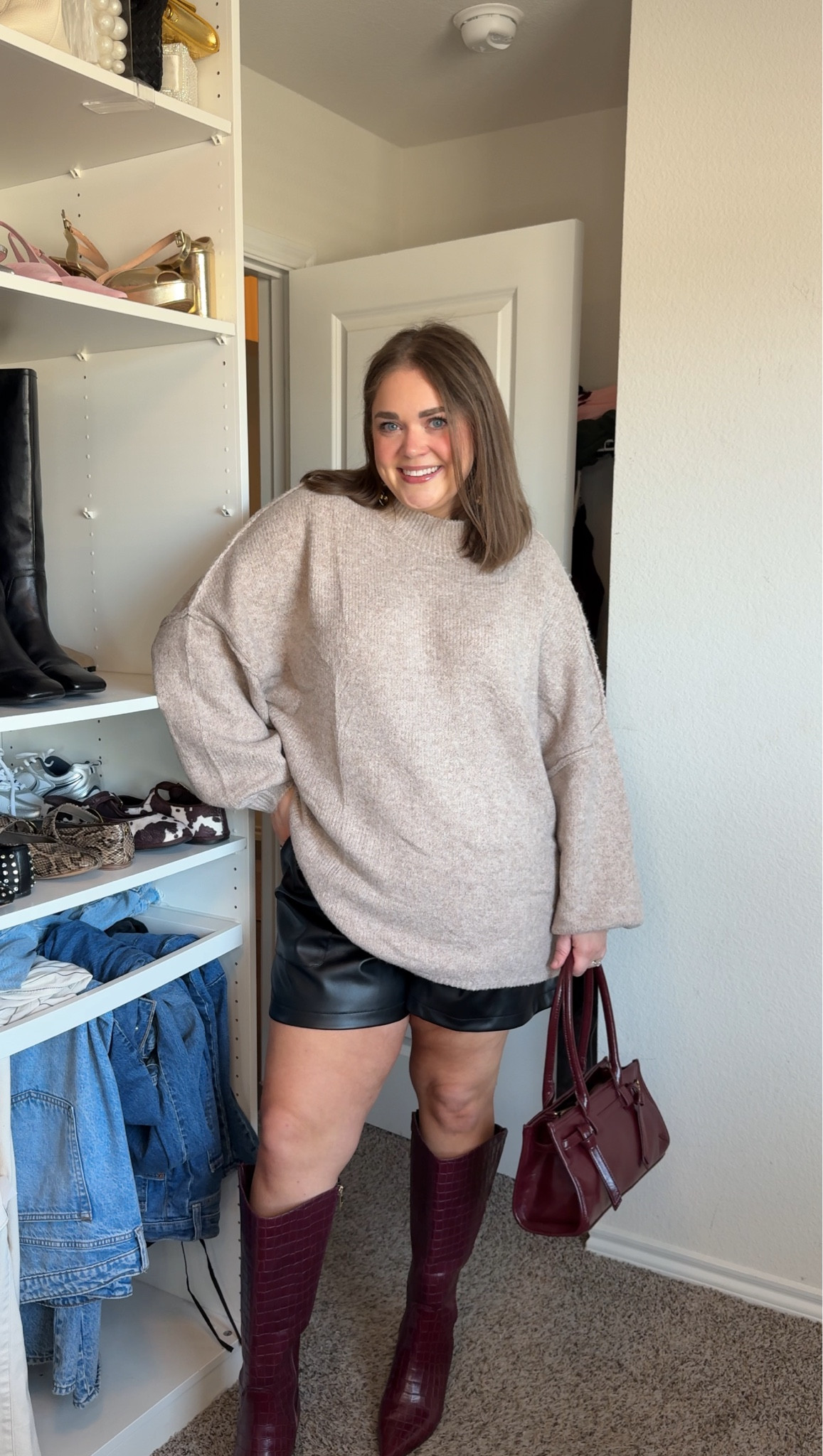 Valentine’s Day outfit idea from Amazon. Wearing XXL in  sweater and 1X in faux leather shorts. Boots are on sale 

#LTKPlusSize #LTKSaleAlert