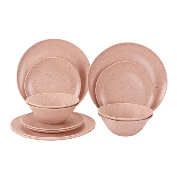 Mainstays 12-Piece Eco-Friendly Dinnerware Set, Pink | Walmart (US)