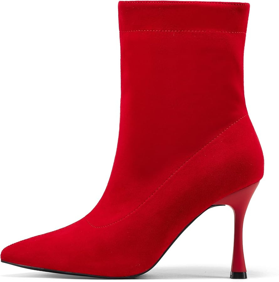Amazon.com | Elisabet Tang Ladies Dress Ankle boots 3.5IN Pointed toe - Mid Heel Stiletto Work Bo... | Amazon (US)