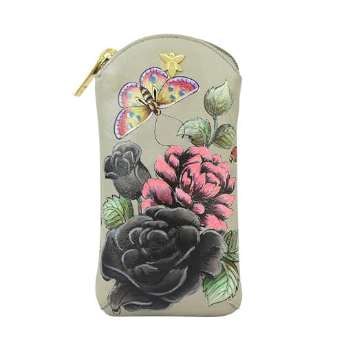 Anuschka 2040 Eyeglass Pouch, Women's Hand-Painted Genuine Leather Pouch – Flower Garden Taupe | Amazon (US)
