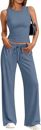 Trendy Queen Women's 2 Piece Summer Lounge Sets Butter Soft Tank Top & High Waisted Wide Leg Pant... | Amazon (US)