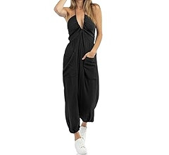 Cicy Bell Women's Sexy Halter Jumpsuits Casual Deep V Nevk Beach Jogger Long Pants Rompers | Amazon (US)