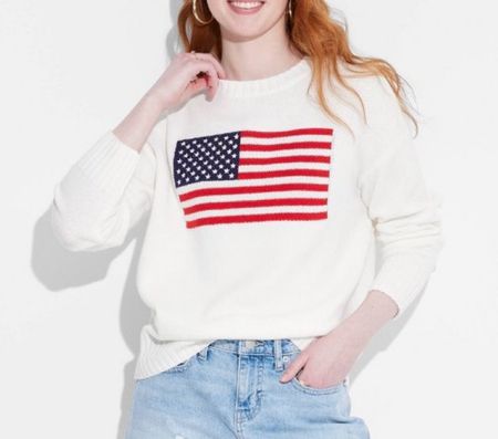 Found this look alike to a very expensive flag sweater! This one is $30! Great reviews! So cute for the upcoming holidays and summer🇺🇸

Memorial Day
Summer outfits
Summer dresses 
Fourth of July outfit
Summer ourfit 
Flag sweater
Target finds 
Target 
Jeans 
Pool
Travel outfit 
Beach vacation 


#LTKFindsUnder100 #LTKSeasonal #LTKFindsUnder50
