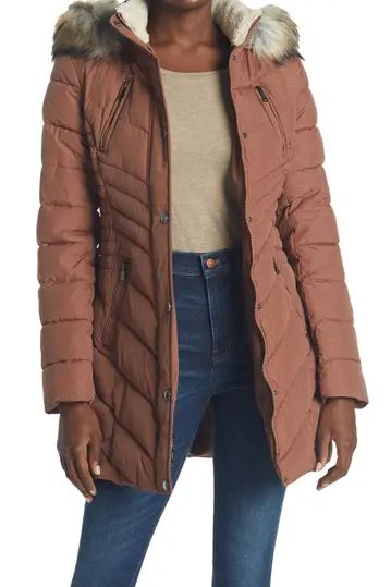 Faux Fur Trimmed Cinched Waist Puffer Jacket | Nordstrom Rack