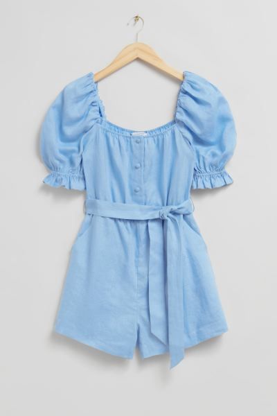 Square Neck Puff Sleeve Playsuit | H&M (UK, MY, IN, SG, PH, TW, HK)