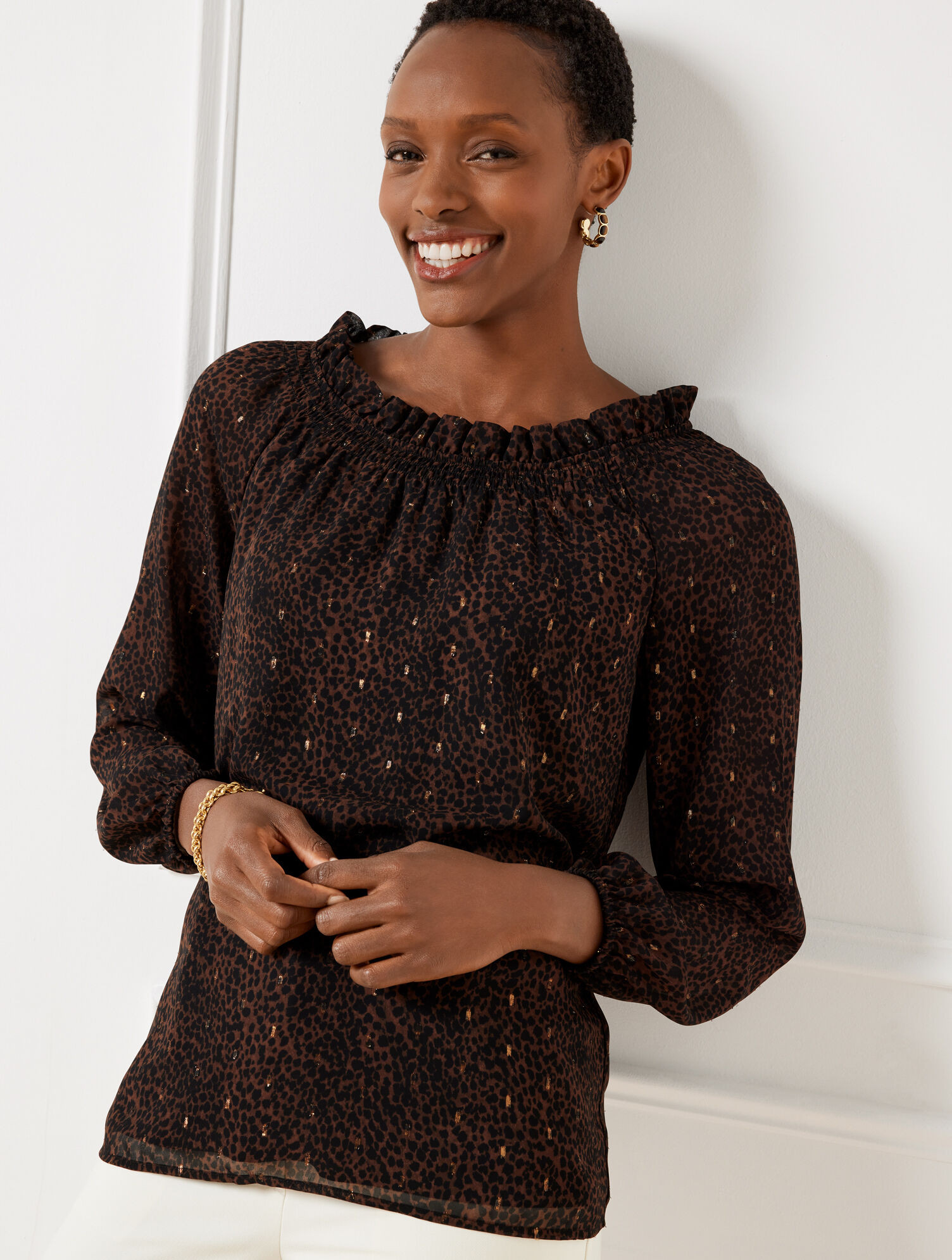 Smocked Neck Top - Leopard Dot | Talbots
