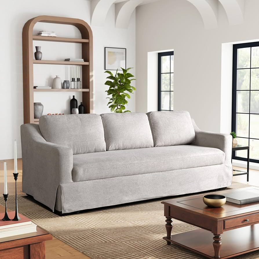 Serta\u00ae Hawthorne 90.6" Slipcovered Queen-Size Convertible Pop-up Sofa, Dreamcoil\u00ae Comfo... | Amazon (US)