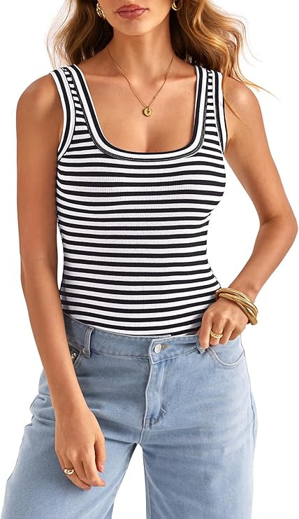 Womens Square Neck Ribbed Tank Tops Sleeveless Basic Tops Sexy Slim Fit Summer Clothes 2025 | Amazon (US)