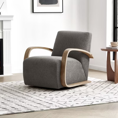 Spruce&Spring Modern Swivel Accent Chair & U-Shaped Wood Armrest, Single, Fossil Grey&Grey Wood | Target
