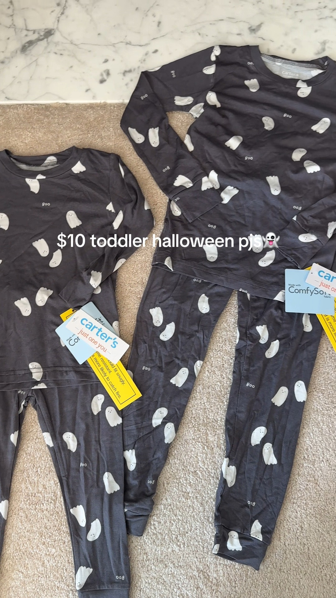 Mama's run to Target for your kids matching Halloween pjs before they sell out 👻 PS: these feel like bamboo and are super stretchy! (Tag doesn't say that they are though). 

#holidaypajamas #targetfinds #halloween2025 #halloweenpajamas #LTKmom #bamboodupe #matchingsiblings #holidaytraditions #holidaypjs #halloweenpjs #toddlerfinds #toddler #carters #cartershalloween 