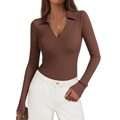 KIRUNDO Polo Shirts for Women Long Sleeve Business Casual Tops 2025 Fall Ribb… | Amazon (US)