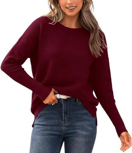 BTFBM Fall Sweaters for Women 2025 Casual Long Sleeve Sweater Striped Loose Fit Pullover Tops | Amazon (US)