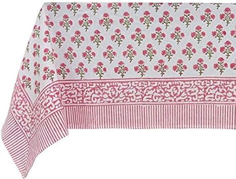 ATOSII Gulbahar White Pink 100% Cotton Tablecloth, Hand Block Print Floral Rectangle Table Cloth for | Amazon (US)