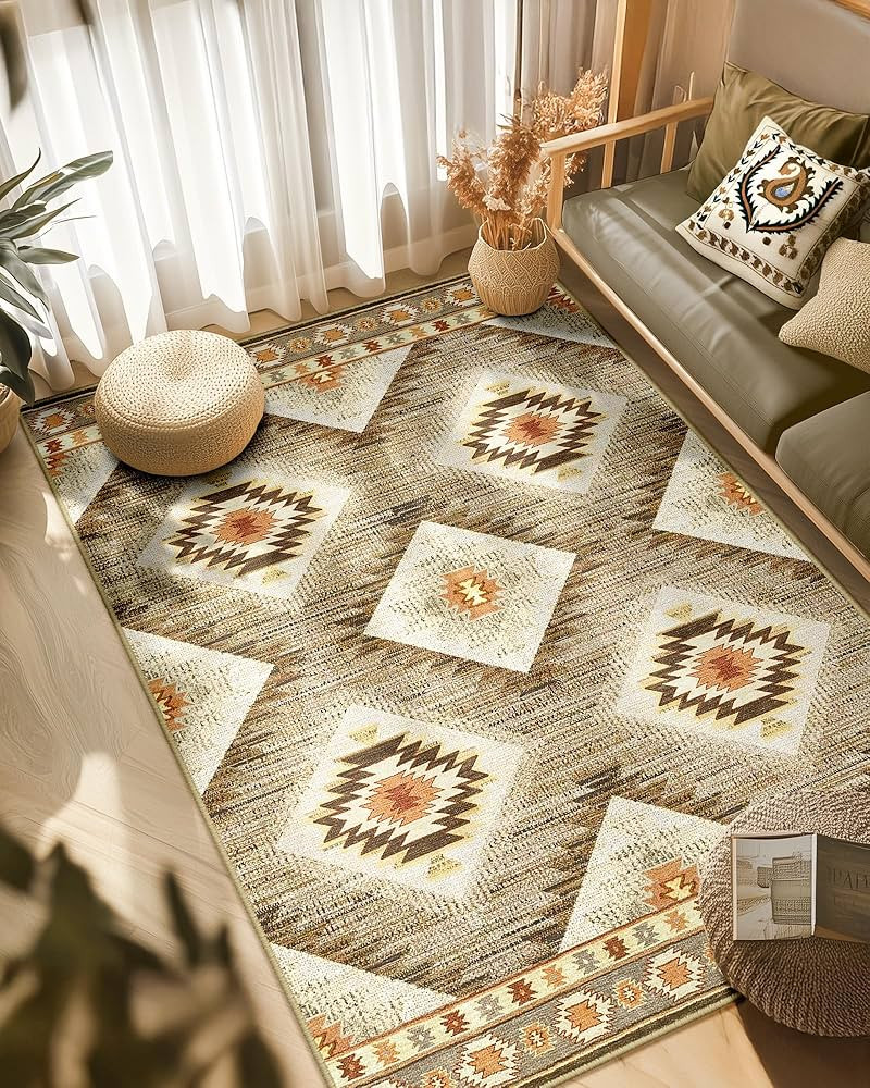 Area Rug 5x7 Rug Machine Washable Non-Slip Low Pile Print Pattern Western Rug for Living Room Bed... | Amazon (US)