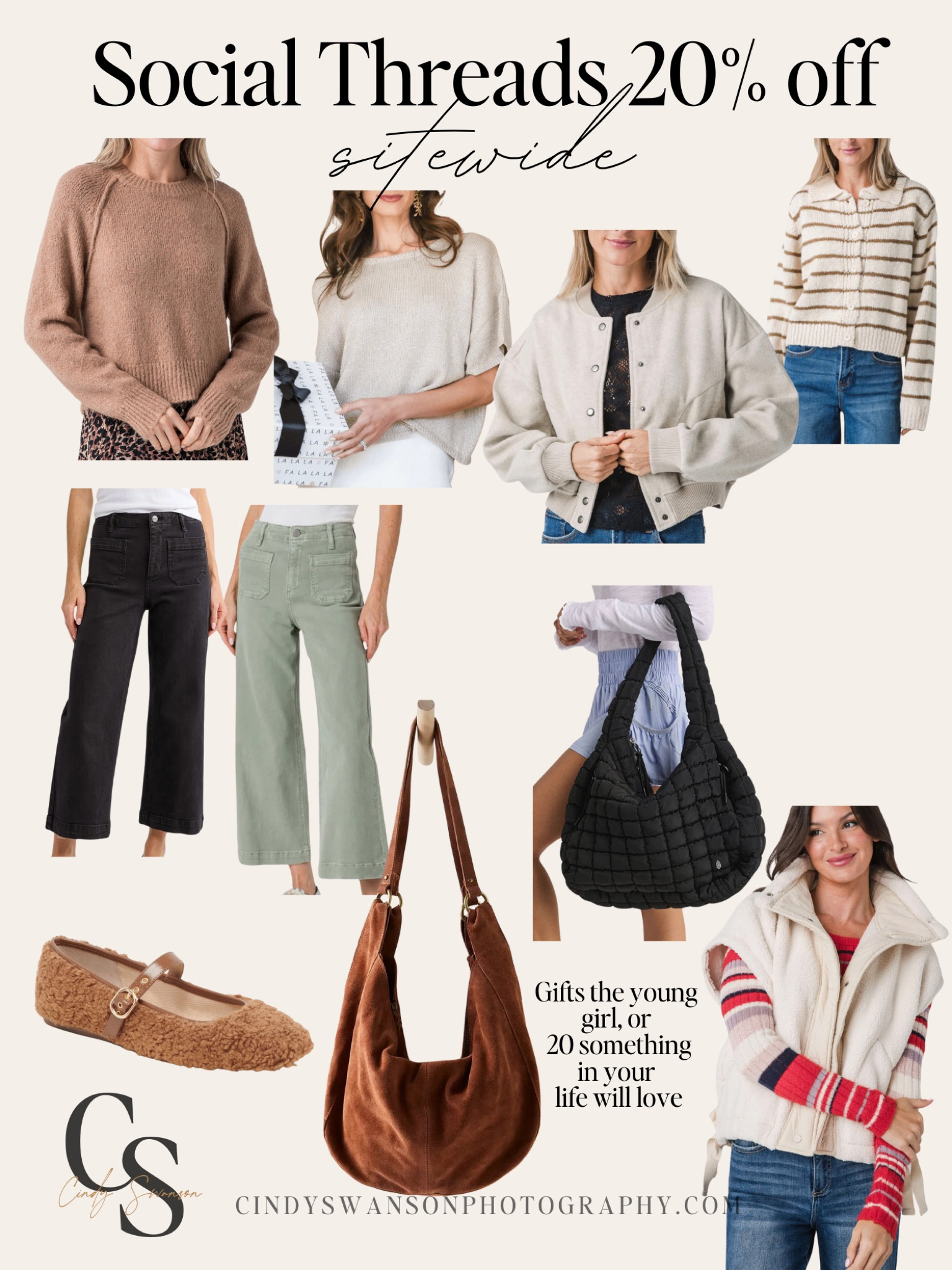 20% off site wide at Social Threads!! 

Use code VIP20

Pictures here are two of my favorite favorite pair of denim, they are both risen, denim, and ice size down one size in that brand. But these jeans are so flattering so comfortable, lots of stretch and such a great price point.

So many great sweaters and vests, outerwear 
And these bags and free people vest are all the rage currently with the young girls 
Great time to grab gifts at 20% off 

#LTKSaleAlert #LTKSeasonal #LTKGiftGuide