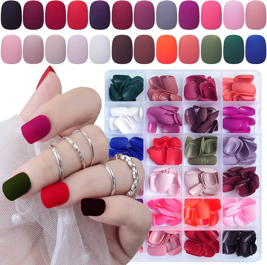 LoveOurHome 576pc Matte Kids Press on Nails Kit Short Round Square Colored Fake Nails Full Cover ... | Amazon (US)