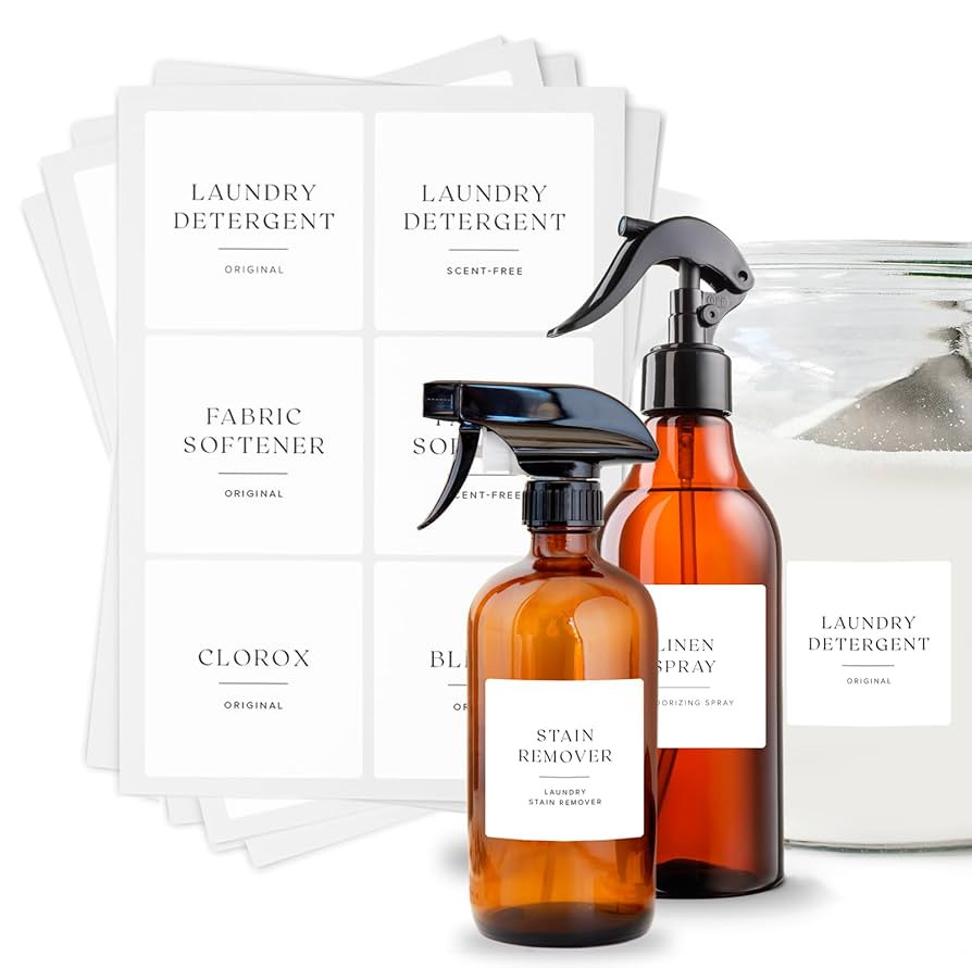 Laundry & Home Organization Labels - 30 Waterproof & Reusable Stickers for Bottles, Jars, Contain... | Amazon (US)