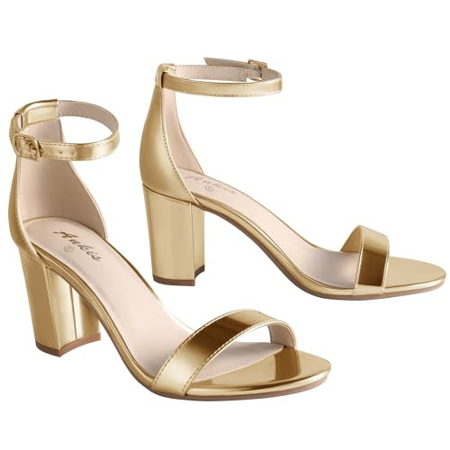Ankis Heels for Women Open Toe Ankle Strap Chunky Heel Sandals 2.75 Inch | Amazon (US)