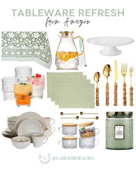 Refresh your tableware for spring with these Amazon finds; a golden spoon and fork set, a dining ware set, a pastel green table mat, an embroidered runner, and more!
#springdecor #homeinspo #kitchenessentials #affordabletools

#LTKSeasonal #LTKhome #LTKstyletip