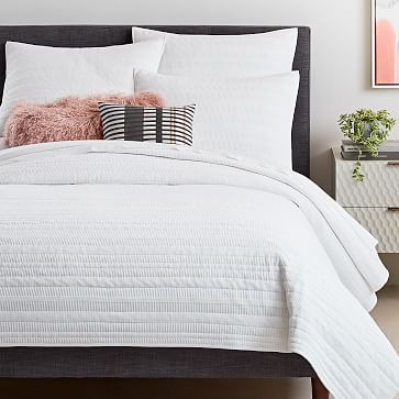 Dobby Ladder Stripe Coverlet & Shams - White | West Elm (US)