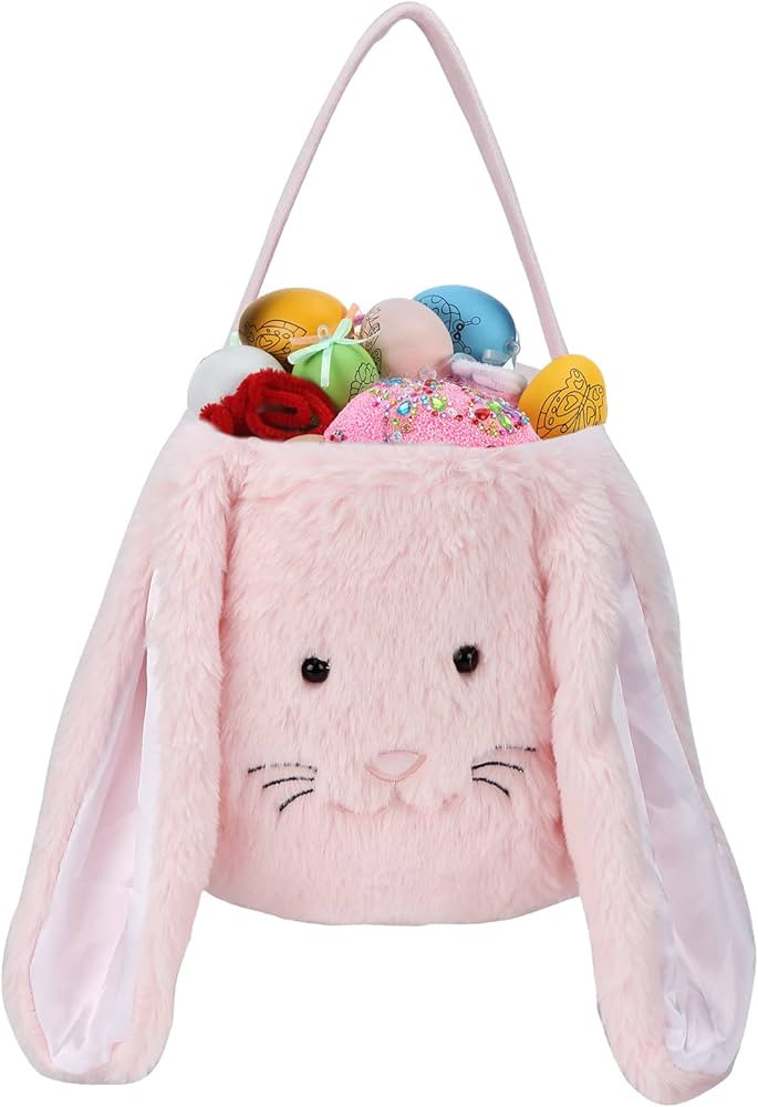 Easter Egg Hunting Baskets Plush Pink Easter Bunny Baskets with Long Plush Ear Personalized Bunny... | Amazon (US)