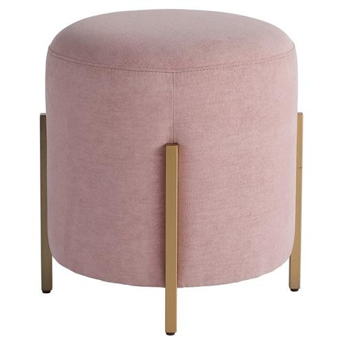 Riya Hollywood Regency Pink Cushion Gold Metal Round Pouf | Kathy Kuo Home