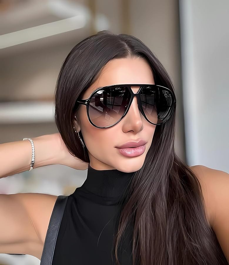 Retro Aviator Sunglasses for Women Men Oversized Classic 70s Vintage Trendy Tangle Free Square Av... | Amazon (US)