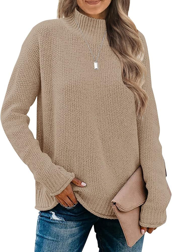 Women's Long Sleeve Turtleneck Cozy Knit Sweater Casual Loose Pullover Jumper Tops | Amazon (US)
