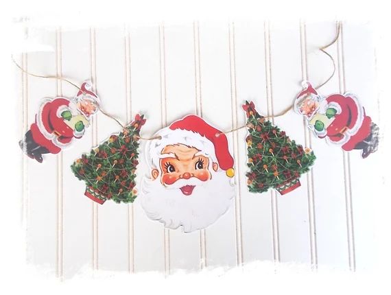 Retro Santa Christmas Banner/ Christmas Decoration / Vintage - Etsy | Etsy (US)