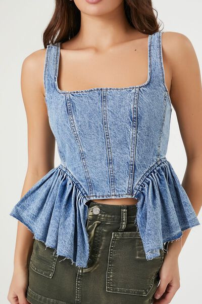 Denim Ruffle-Trim Crop Top | Forever 21 (US)