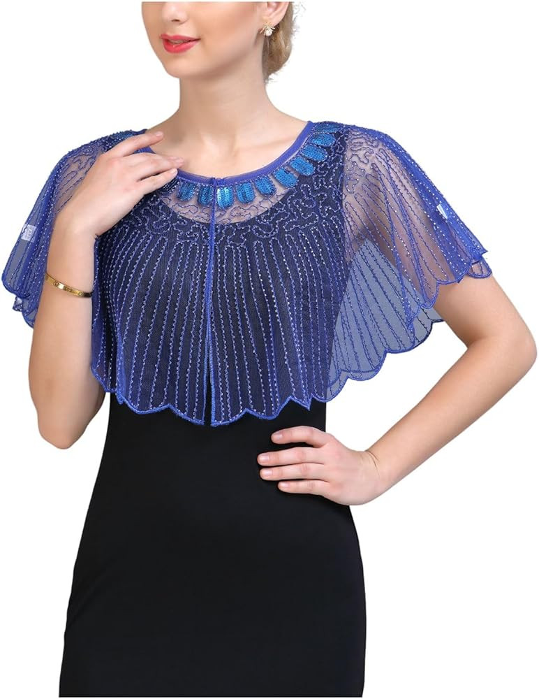 Rlosjin 1920s Shawl Wraps Sequin Beaded Evening Cape Bridal Shawl… | Amazon (US)