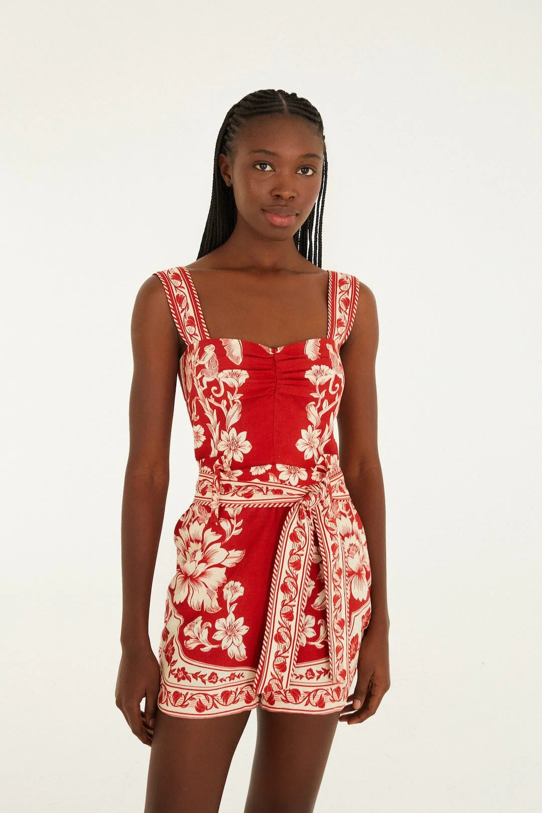 Red Guanacaste Belted Lenzing� Ecovero� Euroflax� Romper | FARM Rio | FarmRio (US)